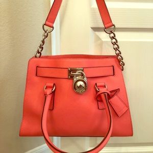 Micheal Kors Hamilton Satchel pink Silver chains